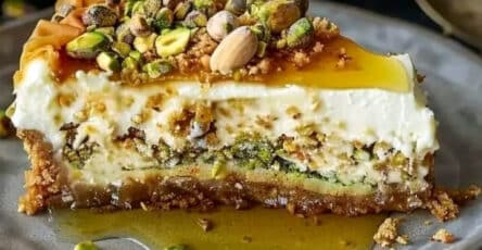 Cheesecake al miele e pistacchi