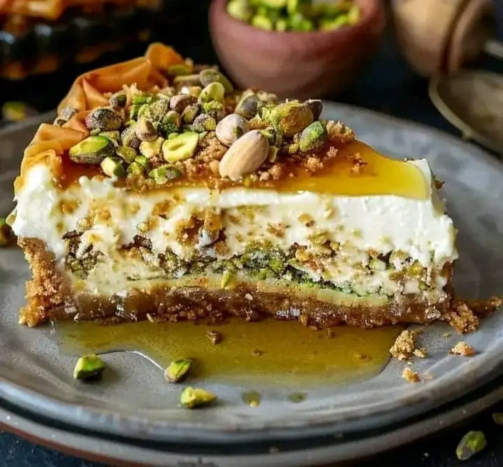 Cheesecake al miele e pistacchi