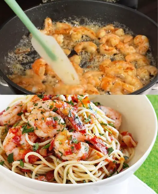 Spaghetti con gamberi freschi