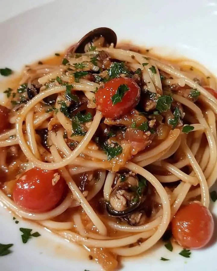 Spaghetti con seppioline pomodorini