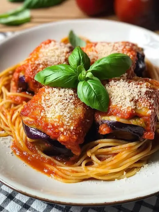 Involtini di melanzane e spaghetti