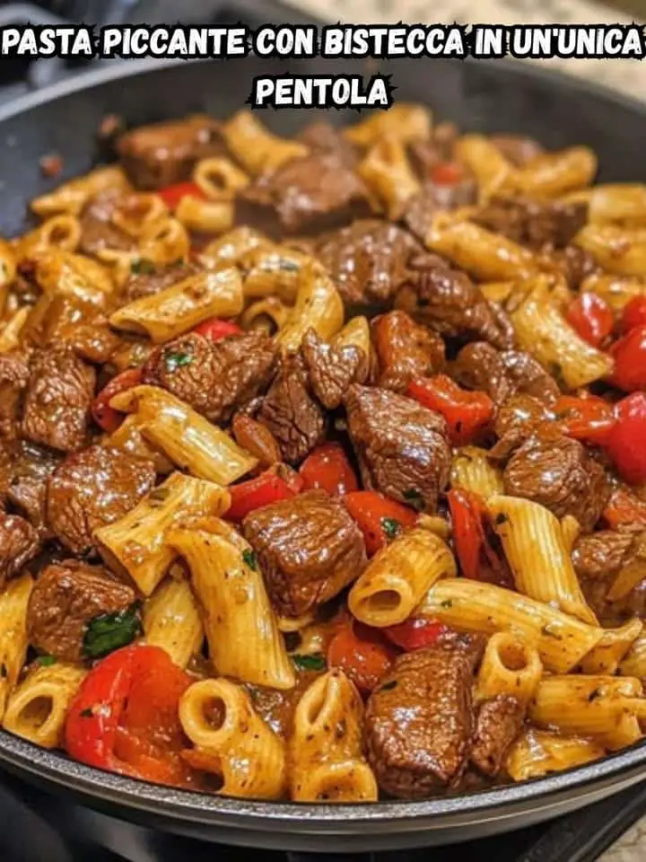 Pasta piccante e bistecca
