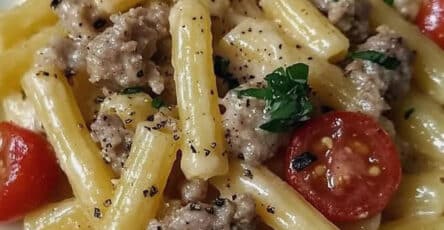 Pasta salsiccia funghi pomodorini