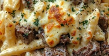 Penne con bistecca e cipolle