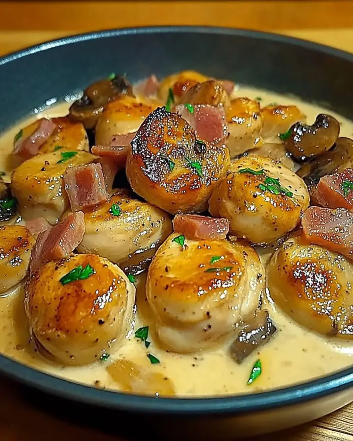Pollo cremoso ai funghi