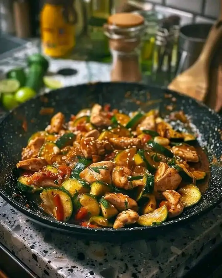 Pollo e zucchine saltati