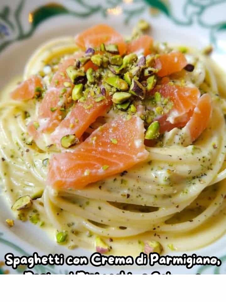 Spaghetti con salmone e pesto