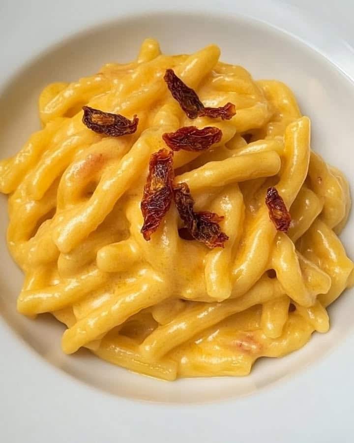 Strozzapreti con speck e zafferano