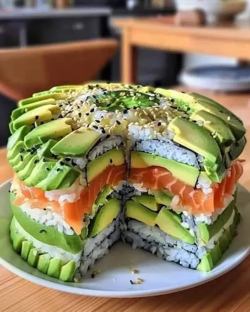 Torta di sushi all'avocado
